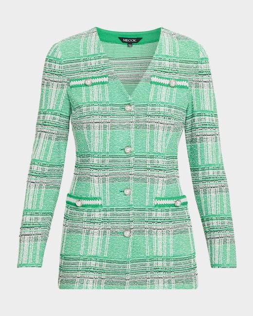 Misook Green Crochet Trim Plaid Jacket