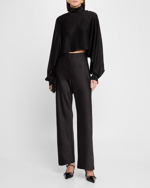 LAPOINTE Black Satin Crop Caftan Top