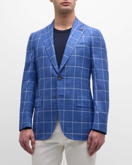 Isaia Blue Plaid Cashmere-Blend Sport Coat for men