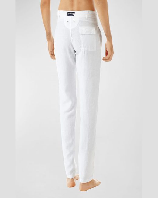 Vilebrequin White Solid Linen Straight-Leg Pants for men