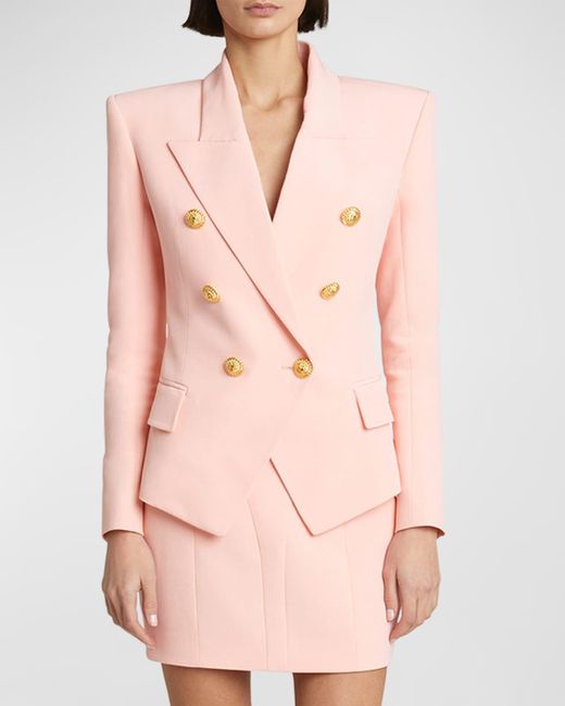 Balmain Pink 6-Button Crepe Double-Breasted Jacket