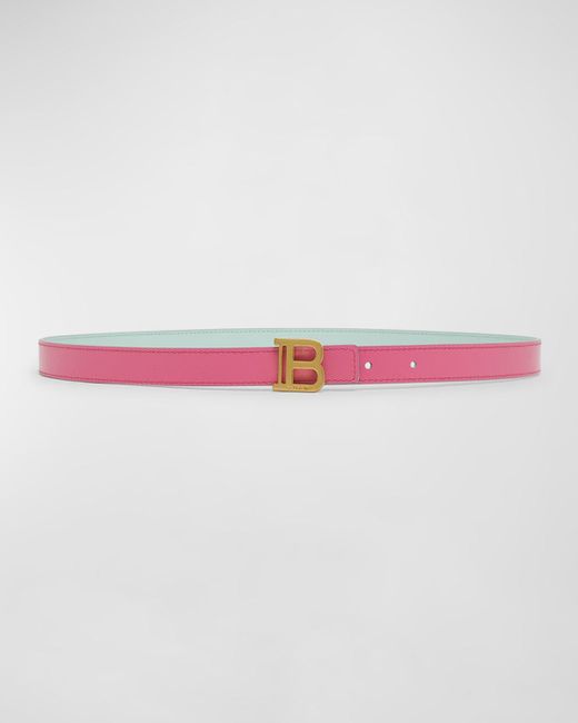 Balmain Pink Reversible Leather Skinny B-Belt