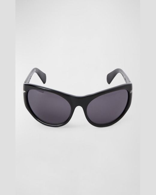 Off-White c/o Virgil Abloh Blue Napoli Logo Acetate Wrap Sunglasses