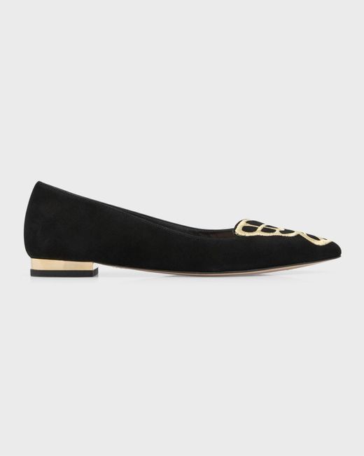 Sophia Webster Black Butterfly Embroidered Suede Ballerina Flats