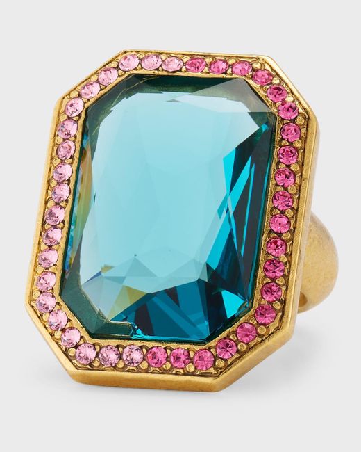 Oscar de la Renta Blue Large Crystal Pave Statement Ring