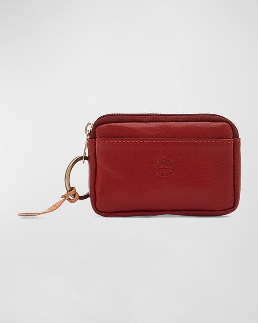 Il Bisonte Red Classic Zip Leather Card Holder