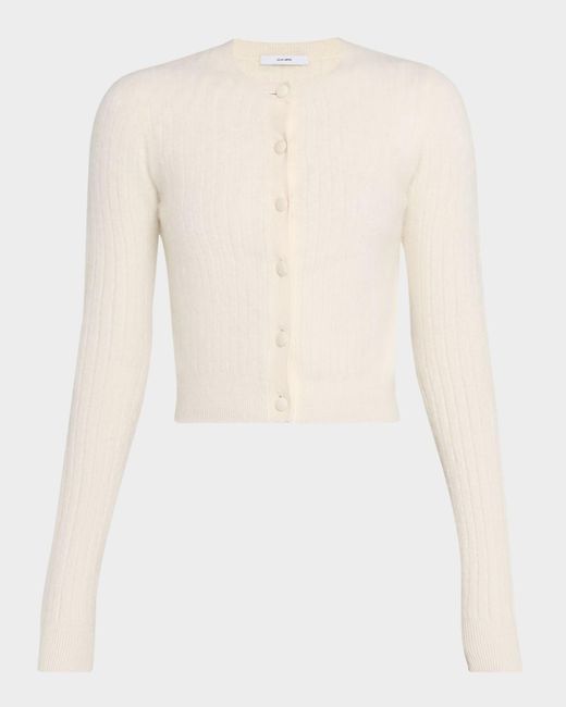 Adam Lippes Natural Crus Cashmere Crop Crewneck Cardigan