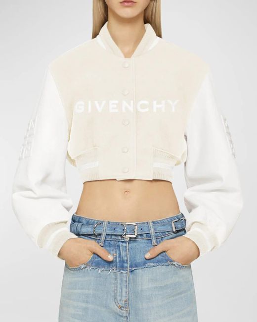 Givenchy White Cropped Varsity Jacket With Logo Detail
