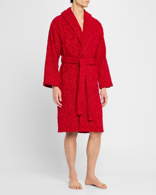 Versace Red Apos;S Cotton Barocco Bathrobe for men