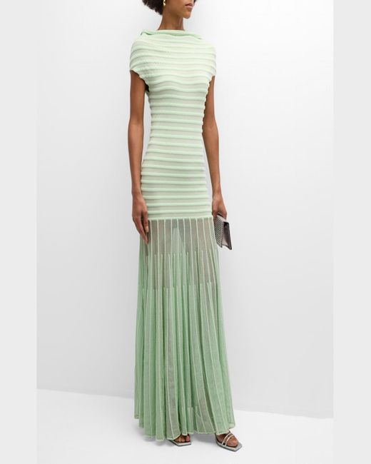 Alexis Green Marce Off-The-Shoulder Pleated Knit Maxi Dress