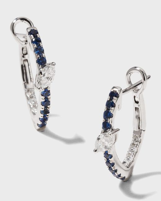 Frederic Sage Metallic Marquise Center Diamond And Blue Sapphire Hoop Earrings