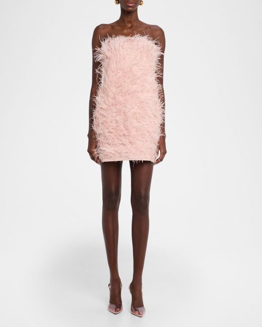 Halston Heritage Pink Juniper Strapless Faux Feather Mini Dress