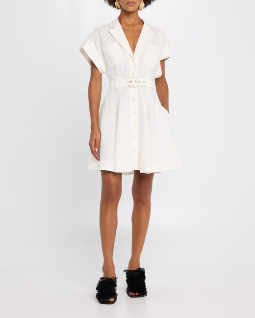 Zimmermann White Awaken Linen Mini Shirtdress