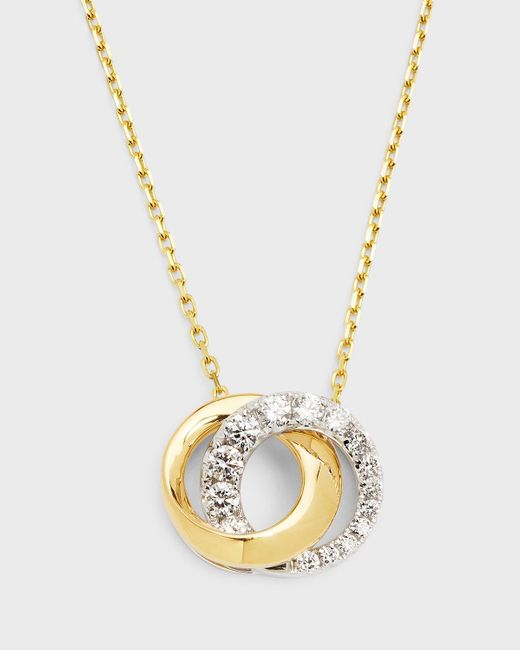 Frederic Sage Metallic 18k Yellow And White Gold Small Love Halo Half Diamond And Polished Necklace
