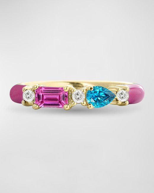 Stevie Wren Multicolor 14k Yellow Gold Sapphire & Diamond Enamel Ring