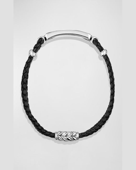 David Yurman Black Exotic Stone Bar Station Leather Bracelet With Silver, 3mm for men