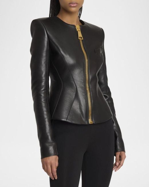 Balmain Black Fitted Lambskin Leather Jacket