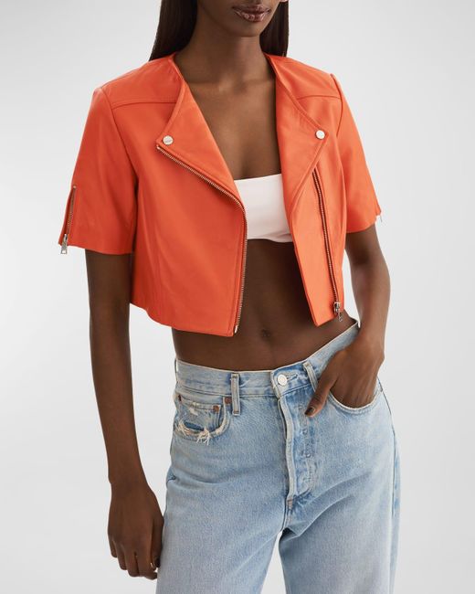 Lamarque Orange Kirsi Short-sleeve Leather Jacket