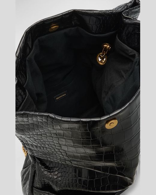 Balenciaga Black Monaco Medium Chain Croc-Embossed Shoulder Bag