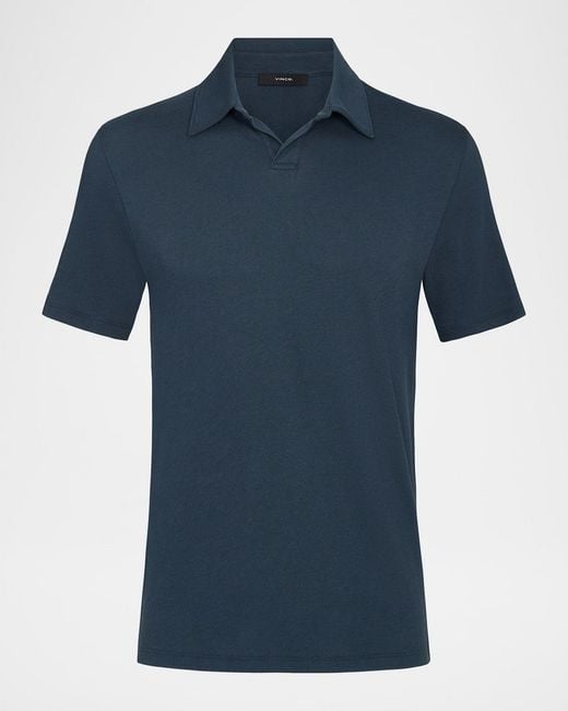 Vince Blue Cotton Knit Johnny Collar Polo Shirt for men