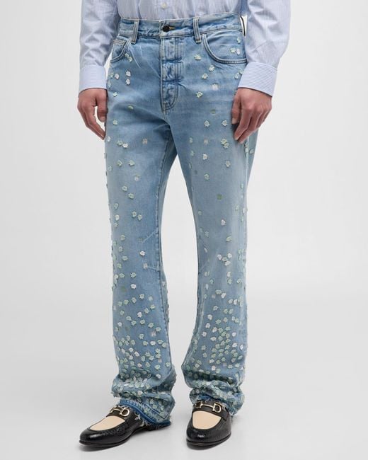Amiri Blue Floral Straight-Leg Jeans for men