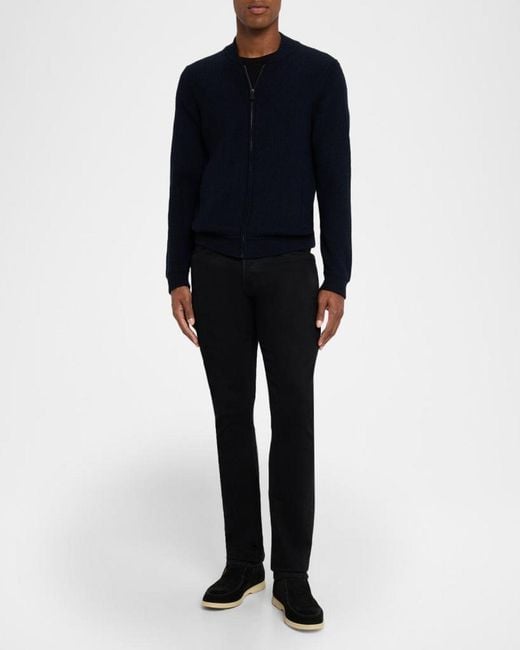 Neiman Marcus Blue Apos;Merino Wool Rib Full-Zip Sweater for men