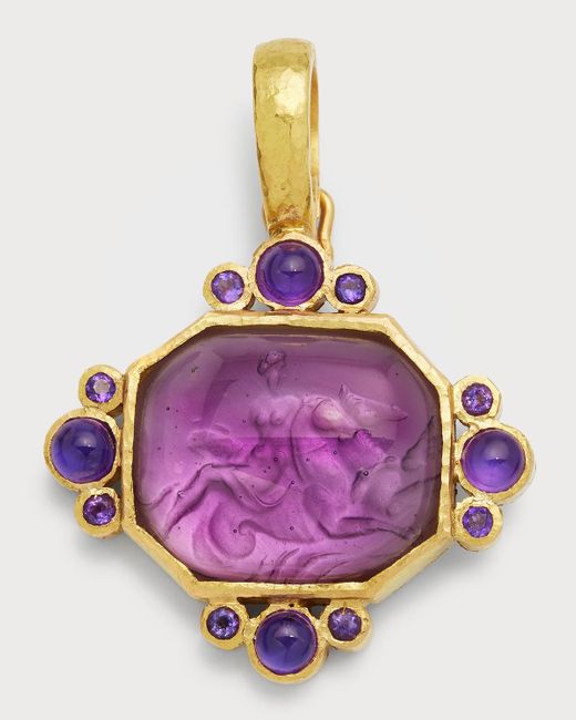 Elizabeth Locke Pink 19k Venetian Glass Intaglio Goddess Pendant With Amethyst, 30x28mm