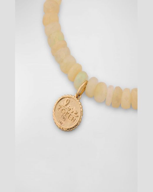 Sydney Evan Metallic 14K Tiny Elephant Coin Charm On Opal Beaded Bracelet With One Diamond