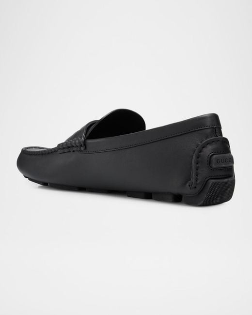 Gucci Black Apos;S Leather Moc-Toe Drivers for men