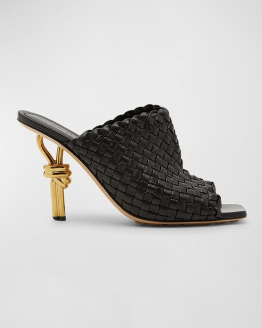 Bottega Veneta Black 90mm Mini Weave Nappa Leather Knot Mule Sandals