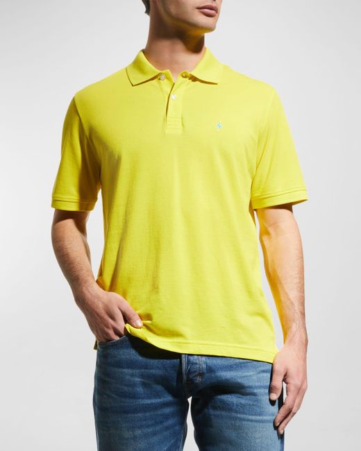 Jared Lang Yellow Lightning Bolt Pima Cotton Knit Piqué Polo Shirt for men