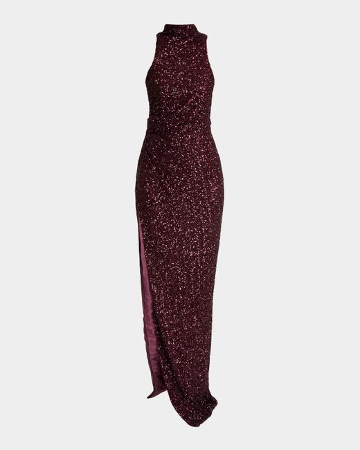 Balmain Purple Sequined Halterneck Dress