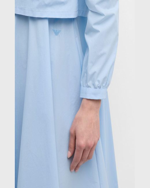 Emporio Armani Blue High-Low Cotton Poplin Midi Shirtdress