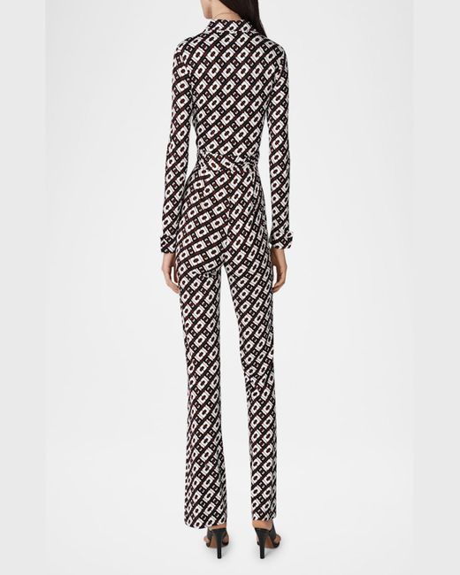 Diane von Furstenberg White Michele Flared Geometric-Print Jumpsuit