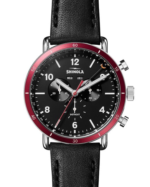 Shinola Black 45mm Canfield Chronograph Watch W/ Leather Strap for men