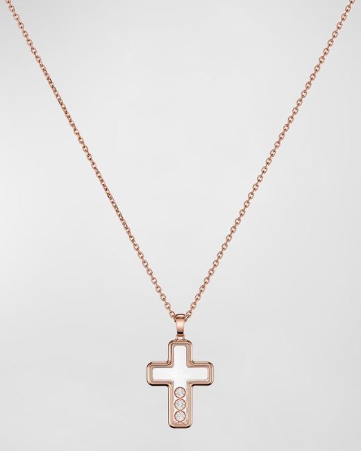 Chopard White Happy Diamonds 18k Rose Gold Cross Pendant Necklace
