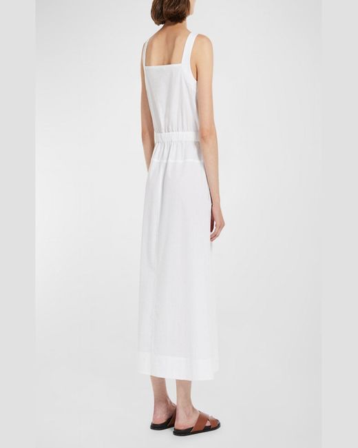 Max Mara White Panfilo Sleeveless Cotton Seersucker Midi Dress