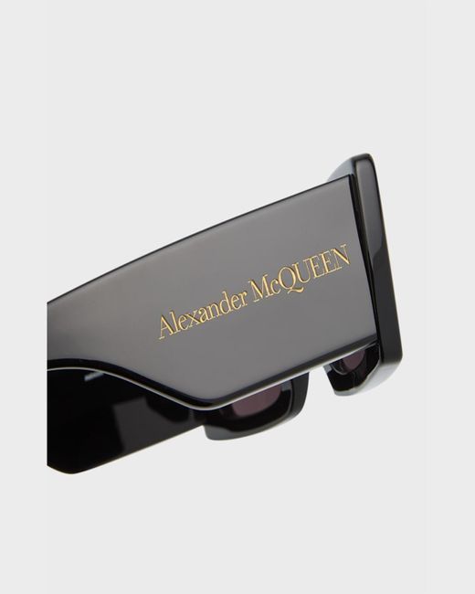 Alexander McQueen Black Beveled Acetate Rectangle Sunglasses