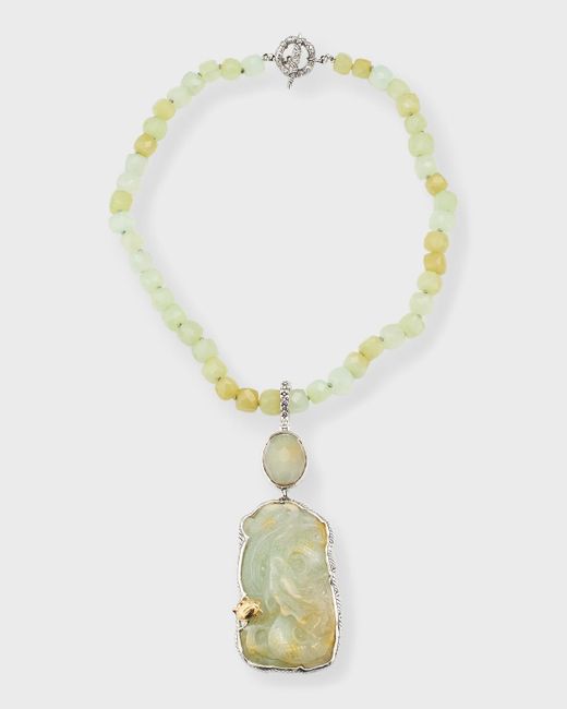 Stephen Dweck Metallic Vintage Hand Carved Jade Faceted Moonstone And Chalcedony Necklace