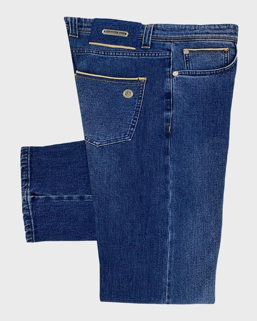 Stefano Ricci Blue Medium-Wash Jeans W/ Contrast Trim for men