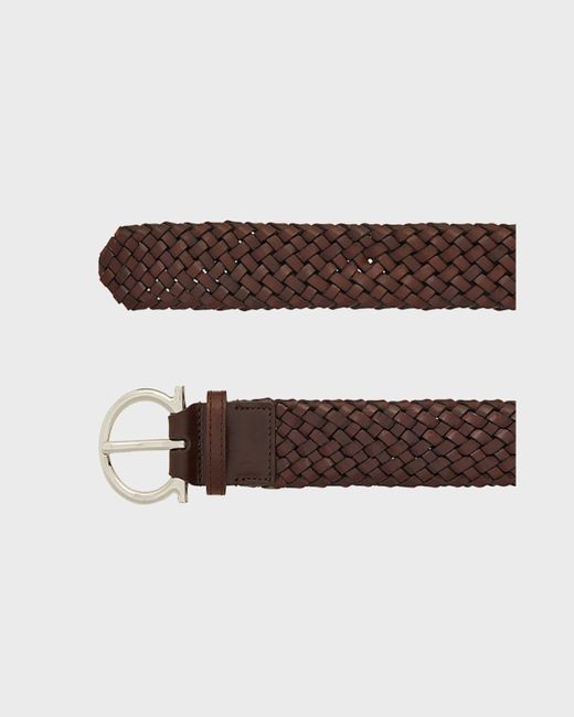 Ferragamo Brown Gancio-Buckle Woven Leather Belt for men