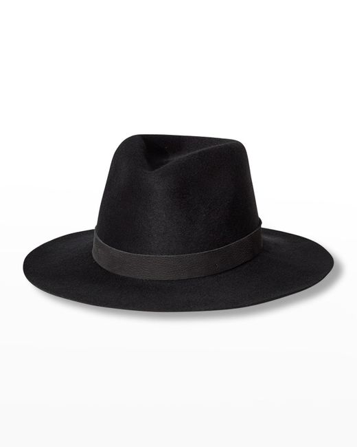 Janessa Leone Black Luca Core Packable Wool Fedora Hat