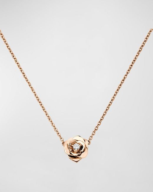 Piaget Metallic Rose Gold Rose Diamond Necklace