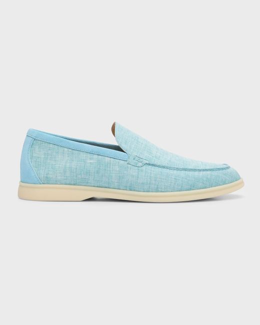 Loro Piana Blue Summer Walk Linen Loafers for men