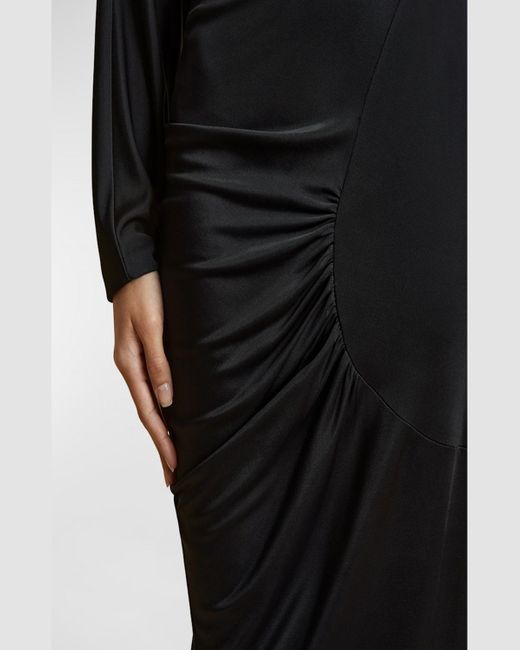 Khaite Black Oron Long-Sleeve Asymmetric Gathered Maxi Dress