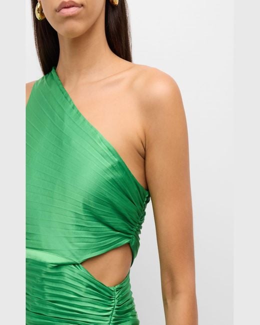 A.L.C. Green Dahlia Pleated One-shoulder Maxi Dress