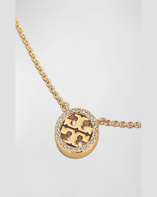 Tory Burch White Miller Pave Logo Delicate Necklace