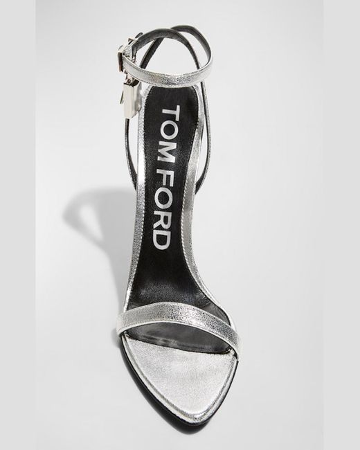 Tom Ford White Padlock Metallic Stiletto Sandals