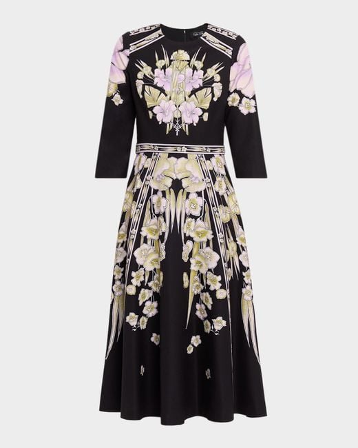 Teri Jon Women's Black Floral-Print Crepe Midi Dress