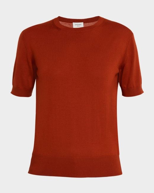 Saint Laurent Red Knit Short-Sleeve Top